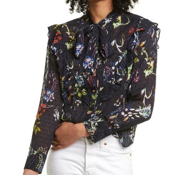 Tonya Taylor Layla Silk Blend Semi-Sheer Tie Neck Floral Blouse Size 18 Ab21 - Picture 1 of 11